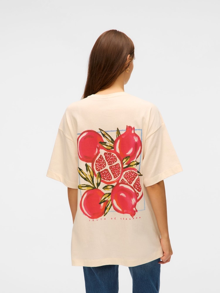 VERO MODA Relaxed Fruit Print Back Graphic Print 100% Organic Cotton White T-Shirt - Imagen 1 de 7