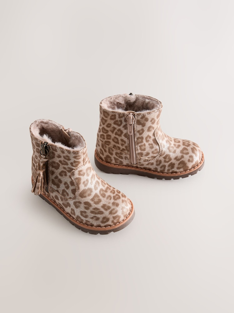 Animal Shimmer Standard Fit (F) Chelsea Zip Tassel Ankle Boots - Image 1 of 5