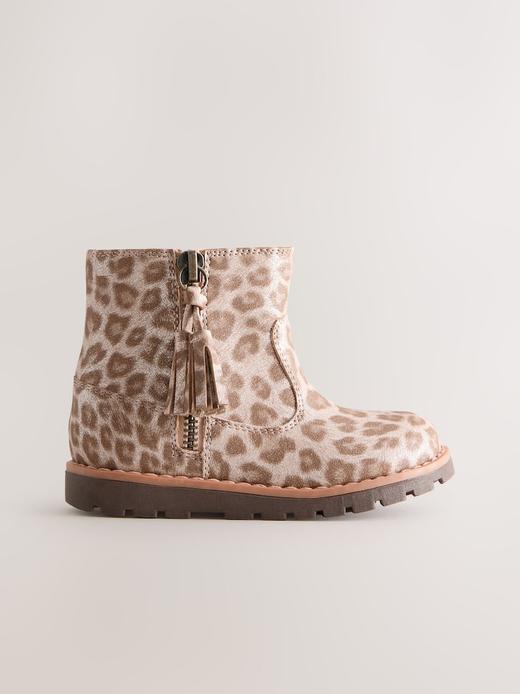 Animal Shimmer Standard Fit (F) Chelsea Zip Tassel Ankle Boots - Image 2 of 5