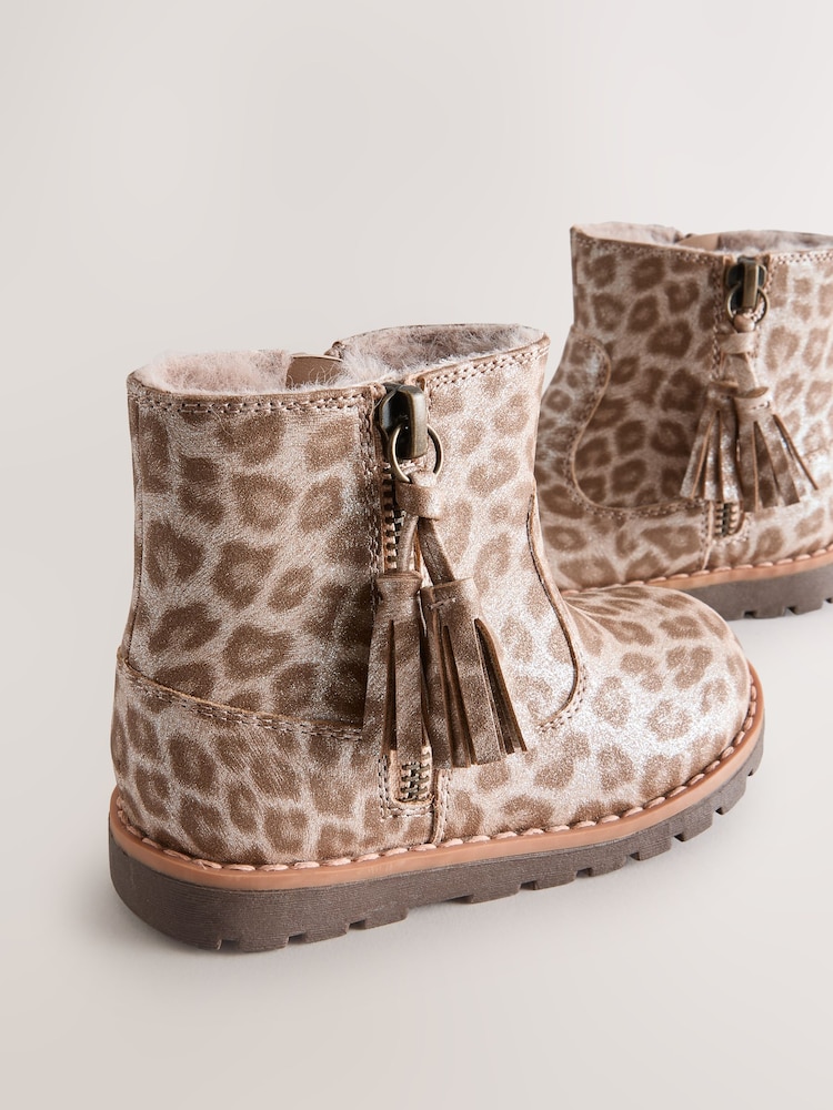 Animal Shimmer Standard Fit (F) Chelsea Zip Tassel Ankle Boots - Image 5 of 5