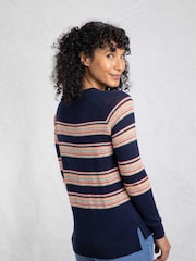 Weird Fish Blue 100% Organic Cotton Reka Lightweight Striped Crew Neck Jumper - Image 2 of 7