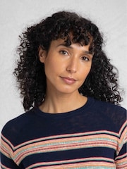 Weird Fish Blue 100% Organic Cotton Reka Lightweight Striped Crew Neck Jumper - Image 3 of 7