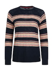 Weird Fish Blue 100% Organic Cotton Reka Lightweight Striped Crew Neck Jumper - Image 6 of 7