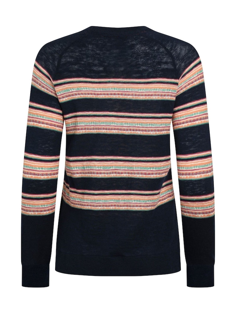 Weird Fish Blue 100% Organic Cotton Reka Lightweight Striped Crew Neck Jumper - Image 7 of 7