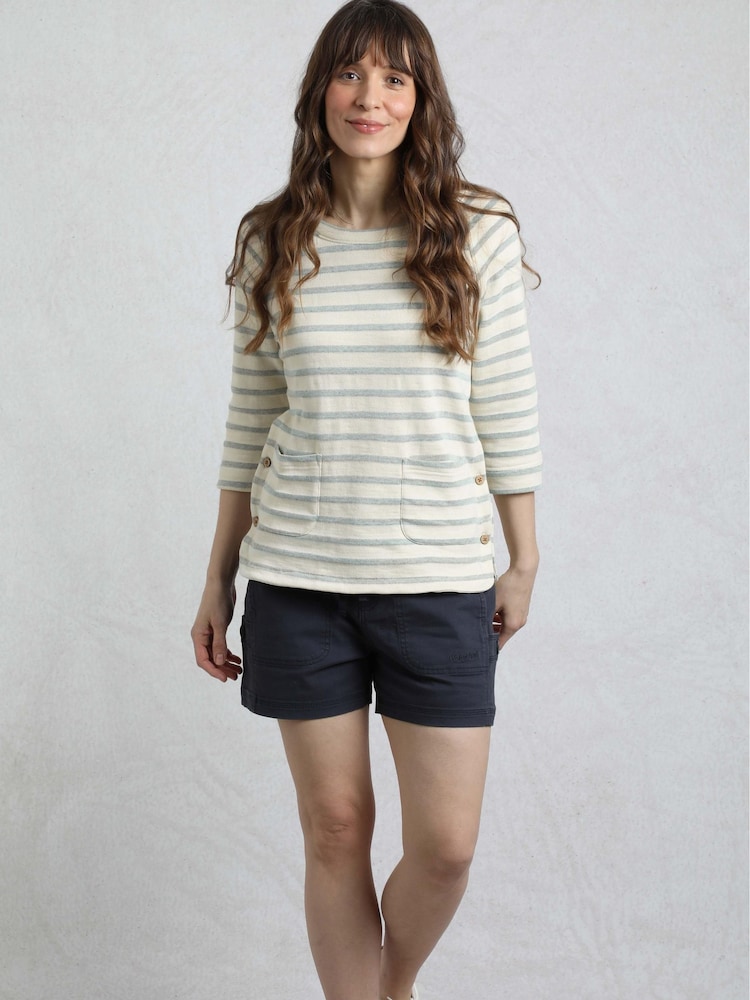 Weird Fish Green 100% Cotton Ives Loopback Stripe Tunic Top - Image 1 of 6