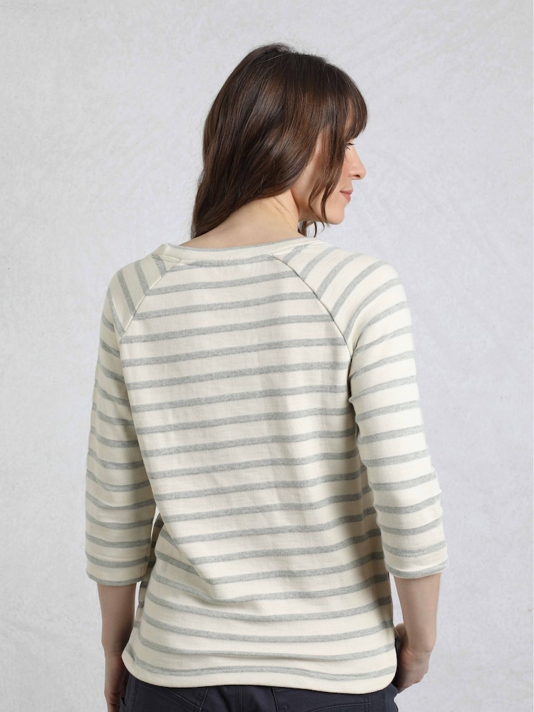 Weird Fish Green 100% Cotton Ives Loopback Stripe Tunic Top - Image 2 of 6