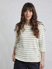 Weird Fish Green 100% Cotton Ives Loopback Stripe Tunic Top - Image 3 of 6
