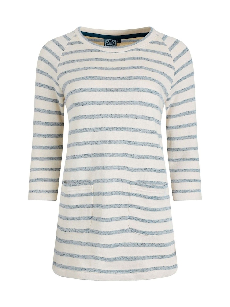 Weird Fish Green 100% Cotton Ives Loopback Stripe Tunic Top - Image 5 of 6