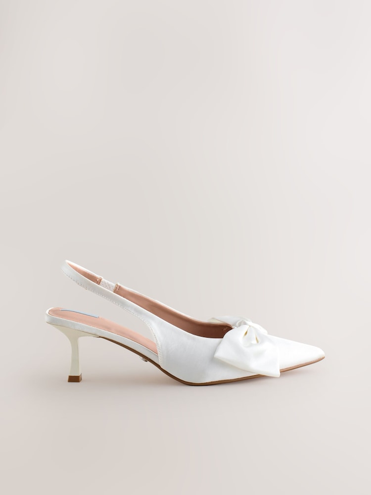 White Forever Comfort® Wedding Satin Bow Pointed Toe Slingback Heels - Image 1 of 10 White Forever Comfort® Wedding Satin Bow Pointed Toe Slingback Heels - Image 1 of 10