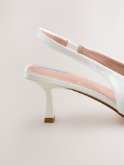 White Forever Comfort® Wedding  Satin Bow Pointed Toe Slingback Heels - Image 8 of 10