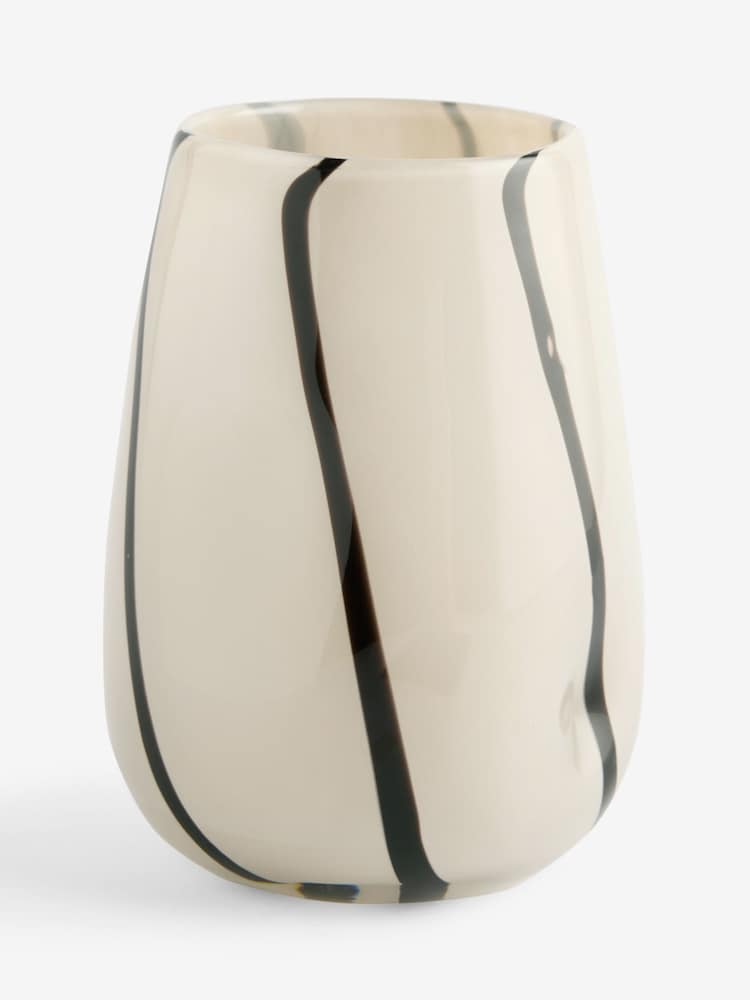 Cream/Black Striped Glass Hurricane - Image 3 of 3 Cream/Black Striped Glass Hurricane - Image 3 of 3