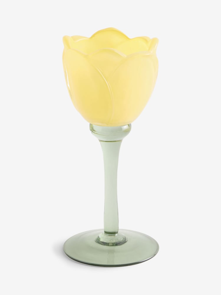 Yellow Glass Flower Tea Light Holder - Image 1 of 1