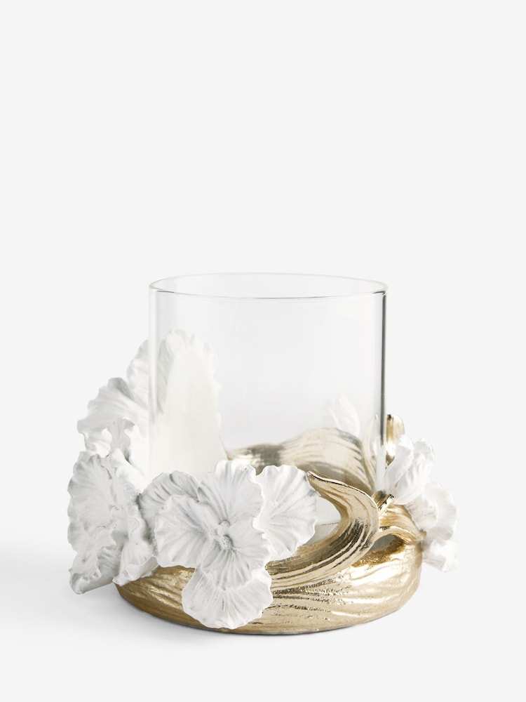 White/Gold Floral Tea Light Holder - Image 1 of 1