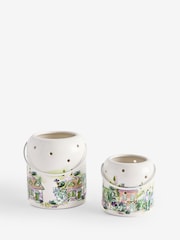 Set of 2 Multicolour House Scene Ceramic Tea Light Holders - Image 1 of 1