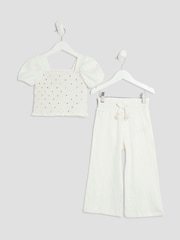 River Island White Girls Sequin Top and Trousers Set - Image 1 of 2