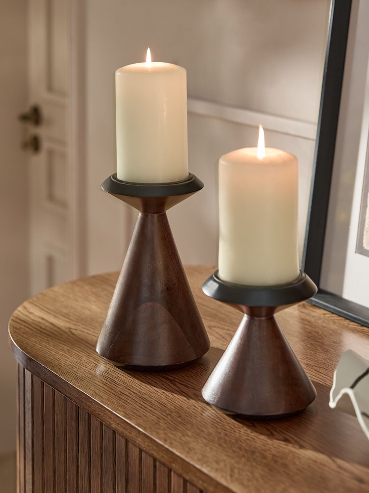 Brown Mango Wood Pillar Candle Holder - Image 1 of 4