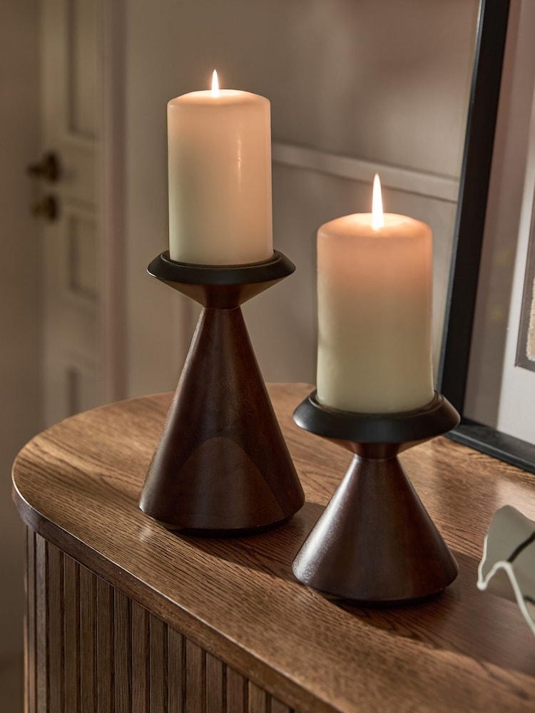 Brown Mango Wood Pillar Candle Holder - Image 2 of 4