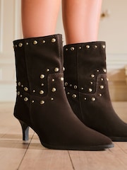 Chocolate marrom - Love & Roses Real Suede Dome Stud Mid Heel Smart Ankle Boots - Imagem 1 de 5