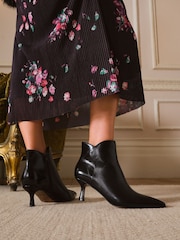 Love & Roses Black Faux Leather Kitten Heel Point Toe Smart Ankle Boots - Image 1 of 5