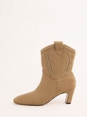 Love & Roses Tan Brown Faux Suede Pull On Western Low Heel Smart Ankle Boots - Image 5 of 5