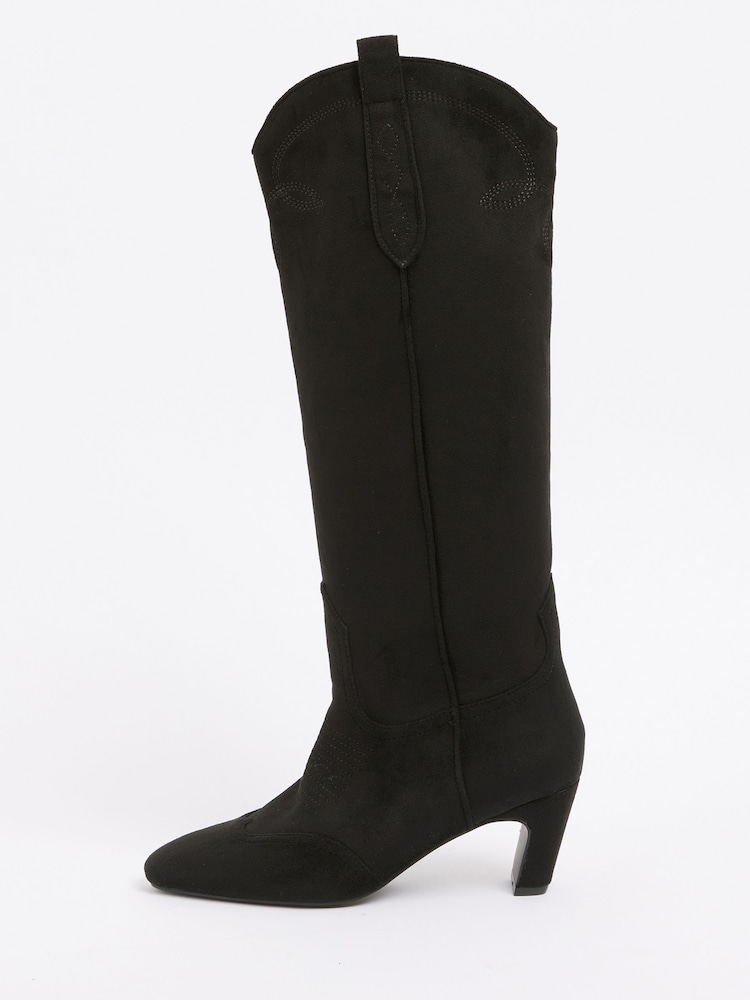 Love & Roses Black Faux Suede Pull On Western Low Heel Smart Long Boots - Image 4 of 4 Love & Roses Black Faux Suede Pull On Western Low Heel Smart Long Boots - Image 4 of 4