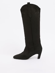 Negro - Botas largas elegantes de ante sintético estilo western con tacón bajo de Love & Roses - Imagen 5 de 5