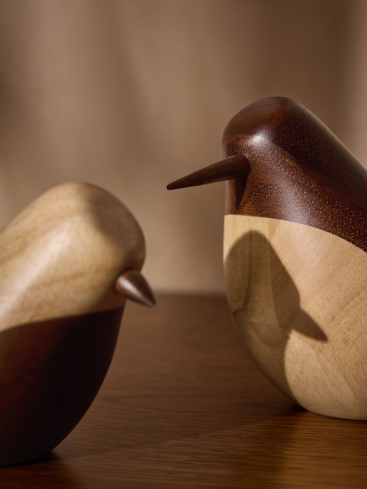 Set of 2 Brown Wooden Bird Ornaments - Image 2 of 3