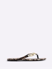 River Island Brown Leapord Print Starfish Flip Flop Sandals - Image 2 of 5