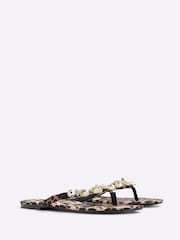 River Island Brown Leapord Print Starfish Flip Flop Sandals - Image 3 of 5