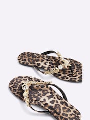 River Island Brown Leapord Print Starfish Flip Flop Sandals - Image 4 of 5