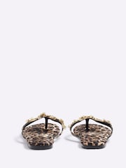 River Island Brown Leapord Print Starfish Flip Flop Sandals - Image 5 of 5