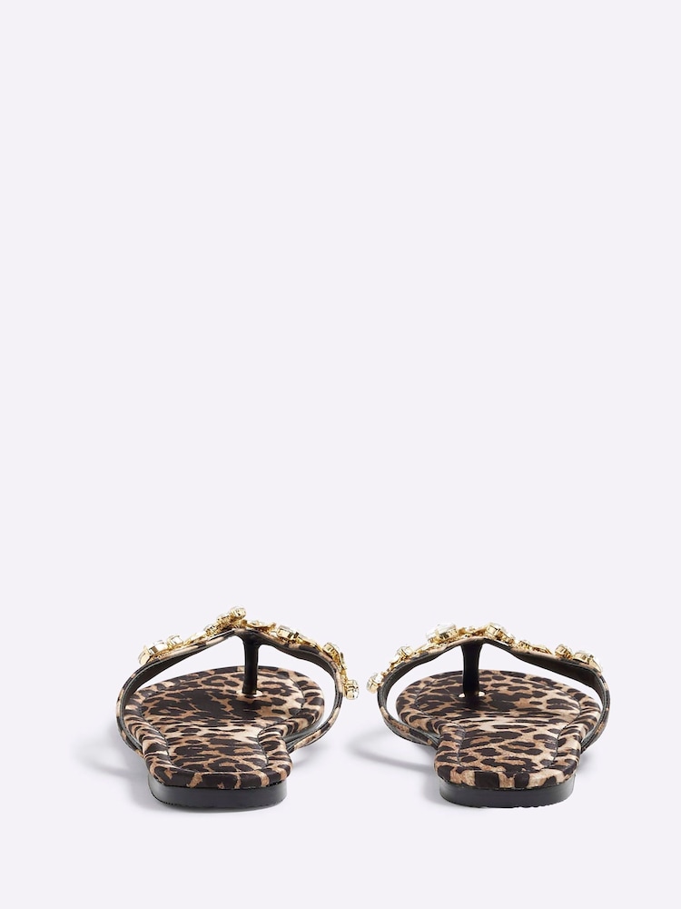 River Island Brown Leapord Print Starfish Flip Flop Sandals - Image 5 of 5