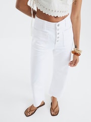 River Island White Wide Pocket Front Cropped Jeans - Image 1 of 4