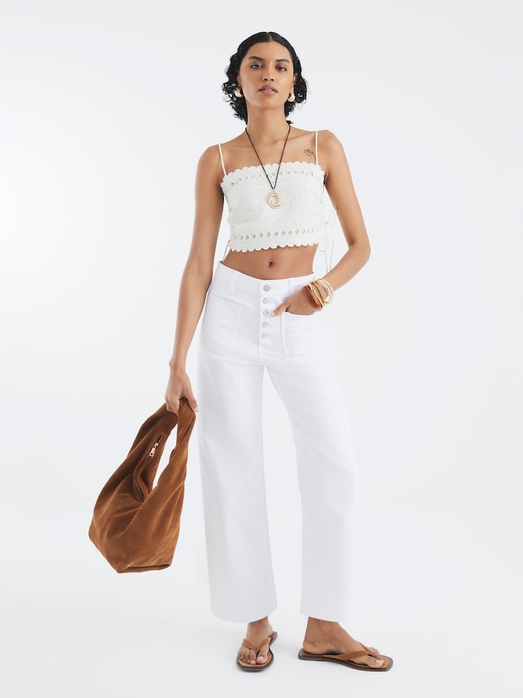 River Island White Wide Pocket Front Cropped Jeans - Image 4 of 4