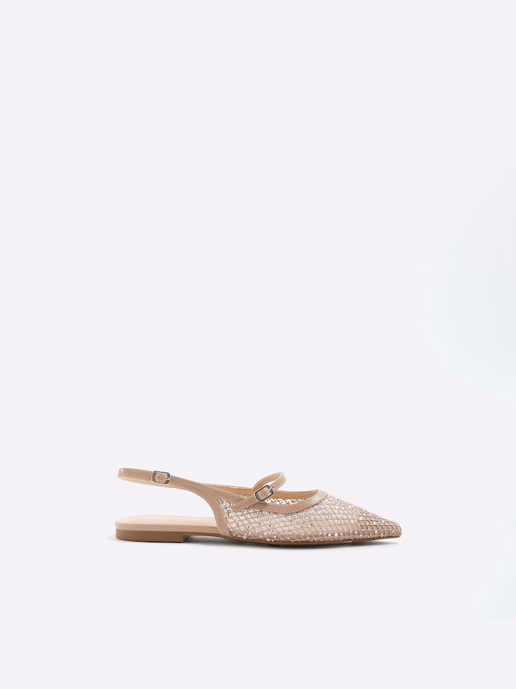 River Island Pink Cream Mesh Pointed Shoes - Image 1 of 5