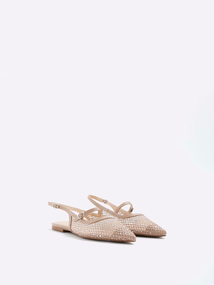 River Island Pink Cream Mesh Pointed Shoes - Image 2 of 5 River Island Pink Cream Mesh Pointed Shoes - Image 2 of 5