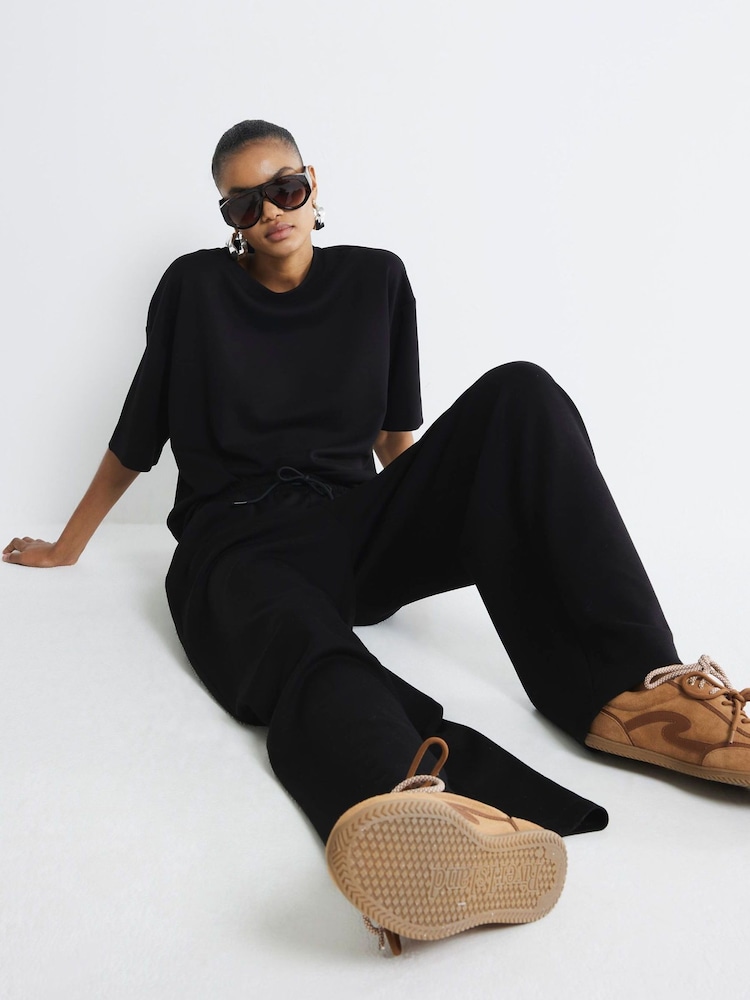 River Island Black Premium Wide Leg Joggers - Image 1 of 6 River Island Black Premium Wide Leg Joggers - Image 1 of 6