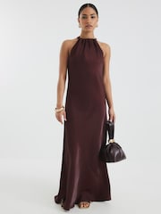River Island Brown Petite Halter Maxi Dress - Image 1 of 4