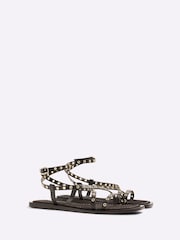 River Island Black Eyelet Strappy Flat Sandals - Image 1 of 6
