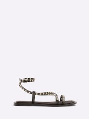 River Island Black Eyelet Strappy Flat Sandals - Image 2 of 6