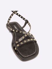 River Island Black Eyelet Strappy Flat Sandals - Image 3 of 6