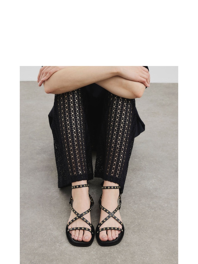 River Island Black Eyelet Strappy Flat Sandals - Image 6 of 6