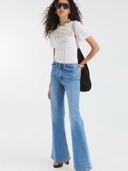 River Island Blue High Rise Relaxed Flare Jeans - Image 1 of 4