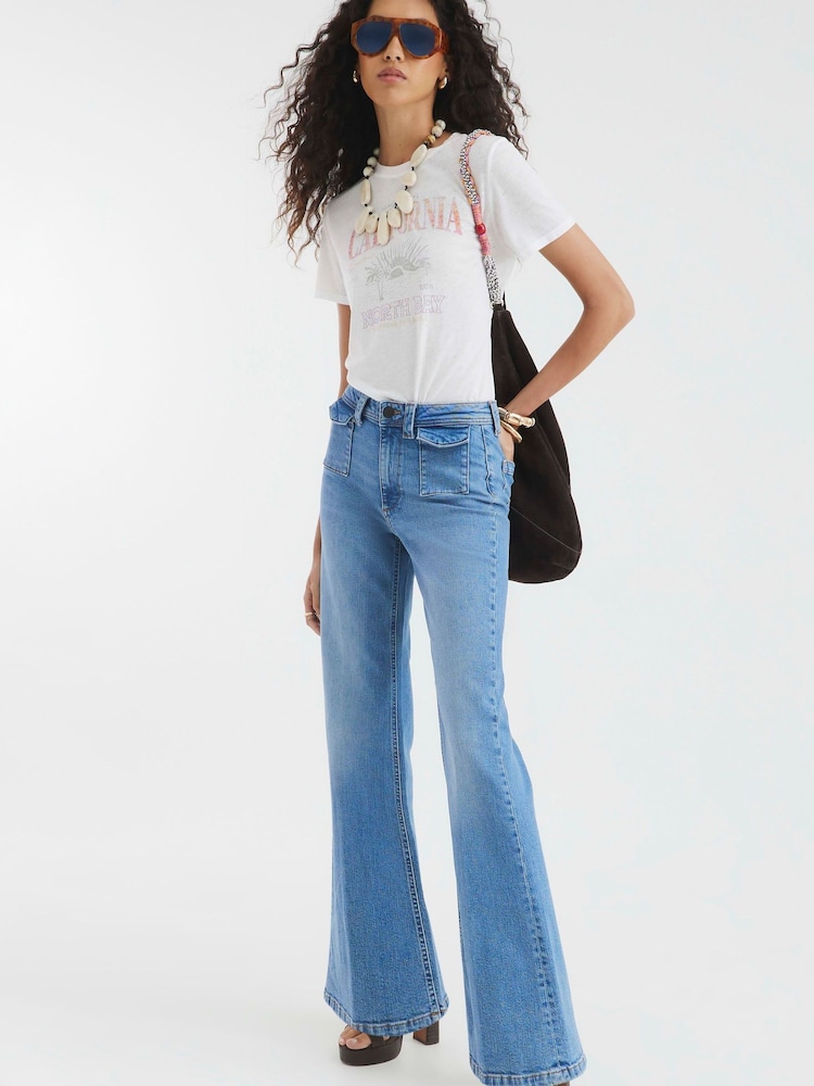 River Island Blue High Rise Relaxed Flare Jeans - Image 1 of 4