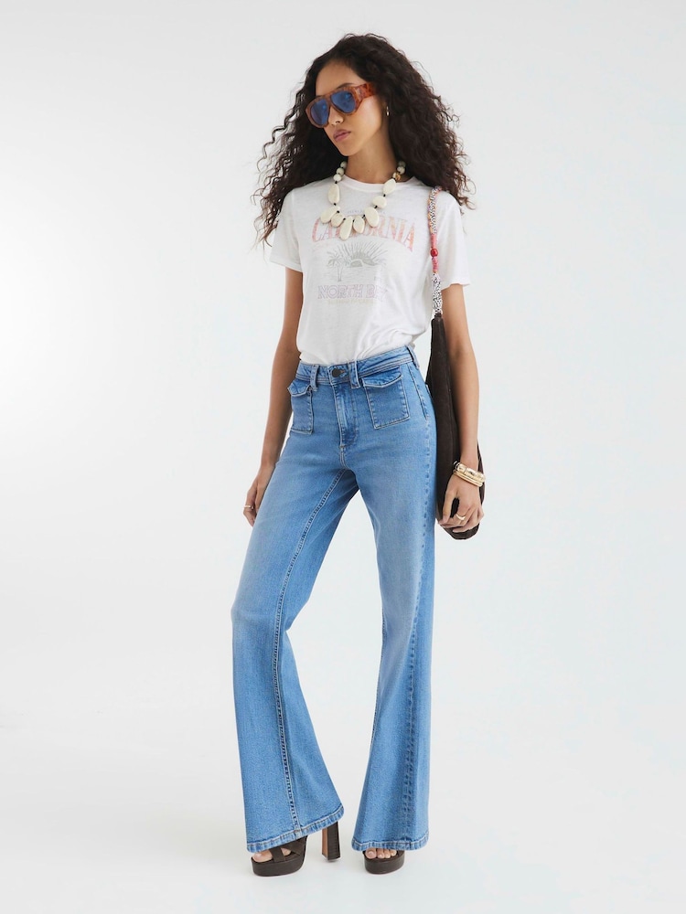 River Island Blue High Rise Relaxed Flare Jeans - Image 2 of 4