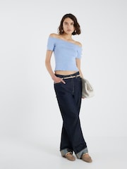 River Island Blue Plain Bardot Top - Image 1 of 4