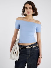 River Island Blue Plain Bardot Top - Image 2 of 4