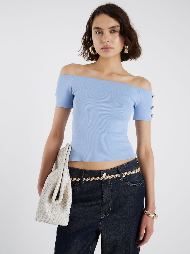 River Island Blue Plain Bardot Top - Image 2 of 4