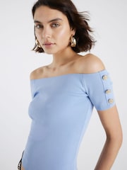 River Island Blue Plain Bardot Top - Image 4 of 4