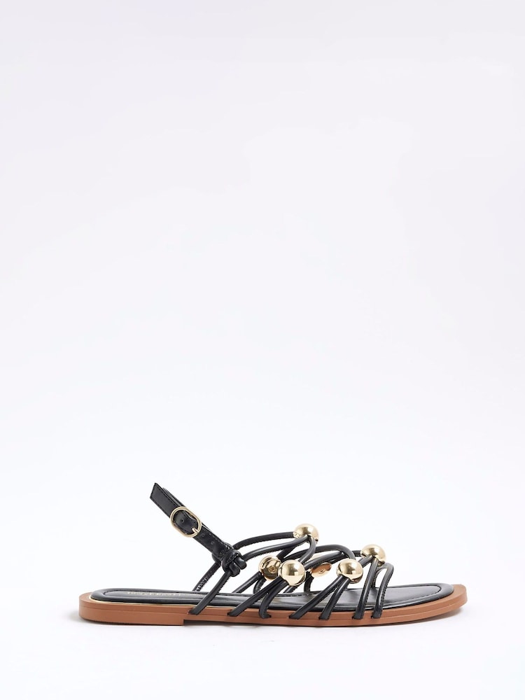 Preto - River Island Beaded Strappy Sandals - Imagem 1 de 5